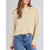 image:imageANRABESS Womens Cropped Sweaters Oversized Crewneck Long Batwing Sleeve Side Slit Ribbed Knit Pullover Tops 2026 Fall ClothesApricot