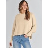 image:imageANRABESS Womens Cropped Sweaters Oversized Crewneck Long Batwing Sleeve Side Slit Ribbed Knit Pullover Tops 2026 Fall ClothesApricot