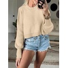 image:imageANRABESS Womens Cropped Sweaters Oversized Crewneck Long Batwing Sleeve Side Slit Ribbed Knit Pullover Tops 2026 Fall ClothesApricot