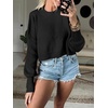 image:imageANRABESS Womens Cropped Sweaters Oversized Crewneck Long Batwing Sleeve Side Slit Ribbed Knit Pullover Tops 2026 Fall ClothesBlack