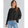 image:imageANRABESS Womens Cropped Sweaters Oversized Crewneck Long Batwing Sleeve Side Slit Ribbed Knit Pullover Tops 2026 Fall ClothesBlack