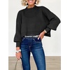 image:imageANRABESS Womens Cropped Sweaters Oversized Crewneck Long Batwing Sleeve Side Slit Ribbed Knit Pullover Tops 2026 Fall ClothesBlack