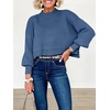 image:imageANRABESS Womens Cropped Sweaters Oversized Crewneck Long Batwing Sleeve Side Slit Ribbed Knit Pullover Tops 2026 Fall ClothesBlue