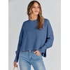 image:imageANRABESS Womens Cropped Sweaters Oversized Crewneck Long Batwing Sleeve Side Slit Ribbed Knit Pullover Tops 2026 Fall ClothesBlue