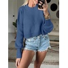 image:imageANRABESS Womens Cropped Sweaters Oversized Crewneck Long Batwing Sleeve Side Slit Ribbed Knit Pullover Tops 2026 Fall ClothesBlue