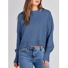image:imageANRABESS Womens Cropped Sweaters Oversized Crewneck Long Batwing Sleeve Side Slit Ribbed Knit Pullover Tops 2026 Fall ClothesBlue