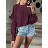image:imageANRABESS Womens Cropped Sweaters Oversized Crewneck Long Batwing Sleeve Side Slit Ribbed Knit Pullover Tops 2026 Fall ClothesBurgundy