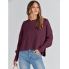 image:imageANRABESS Womens Cropped Sweaters Oversized Crewneck Long Batwing Sleeve Side Slit Ribbed Knit Pullover Tops 2026 Fall ClothesBurgundy