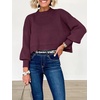 image:imageANRABESS Womens Cropped Sweaters Oversized Crewneck Long Batwing Sleeve Side Slit Ribbed Knit Pullover Tops 2026 Fall ClothesBurgundy