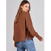 image:imageANRABESS Womens Cropped Sweaters Oversized Crewneck Long Batwing Sleeve Side Slit Ribbed Knit Pullover Tops 2026 Fall ClothesCaramel