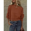 image:imageANRABESS Womens Cropped Sweaters Oversized Crewneck Long Batwing Sleeve Side Slit Ribbed Knit Pullover Tops 2026 Fall ClothesCaramel