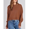 image:imageANRABESS Womens Cropped Sweaters Oversized Crewneck Long Batwing Sleeve Side Slit Ribbed Knit Pullover Tops 2026 Fall ClothesCaramel