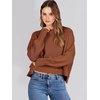 image:imageANRABESS Womens Cropped Sweaters Oversized Crewneck Long Batwing Sleeve Side Slit Ribbed Knit Pullover Tops 2026 Fall ClothesCaramel