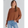 image:imageANRABESS Womens Cropped Sweaters Oversized Crewneck Long Batwing Sleeve Side Slit Ribbed Knit Pullover Tops 2026 Fall ClothesCaramel