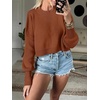 image:imageANRABESS Womens Cropped Sweaters Oversized Crewneck Long Batwing Sleeve Side Slit Ribbed Knit Pullover Tops 2026 Fall ClothesCaramel