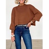image:imageANRABESS Womens Cropped Sweaters Oversized Crewneck Long Batwing Sleeve Side Slit Ribbed Knit Pullover Tops 2026 Fall ClothesCaramel