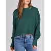 image:imageANRABESS Womens Cropped Sweaters Oversized Crewneck Long Batwing Sleeve Side Slit Ribbed Knit Pullover Tops 2026 Fall ClothesDark Green