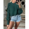 image:imageANRABESS Womens Cropped Sweaters Oversized Crewneck Long Batwing Sleeve Side Slit Ribbed Knit Pullover Tops 2026 Fall ClothesDark Green