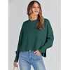 image:imageANRABESS Womens Cropped Sweaters Oversized Crewneck Long Batwing Sleeve Side Slit Ribbed Knit Pullover Tops 2026 Fall ClothesDark Green