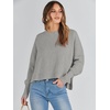 image:imageANRABESS Womens Cropped Sweaters Oversized Crewneck Long Batwing Sleeve Side Slit Ribbed Knit Pullover Tops 2026 Fall ClothesGrey