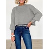 image:imageANRABESS Womens Cropped Sweaters Oversized Crewneck Long Batwing Sleeve Side Slit Ribbed Knit Pullover Tops 2026 Fall ClothesGrey