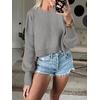 image:imageANRABESS Womens Cropped Sweaters Oversized Crewneck Long Batwing Sleeve Side Slit Ribbed Knit Pullover Tops 2026 Fall ClothesGrey