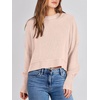 image:imageANRABESS Womens Cropped Sweaters Oversized Crewneck Long Batwing Sleeve Side Slit Ribbed Knit Pullover Tops 2026 Fall ClothesPink Khaki