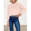 image:imageANRABESS Womens Cropped Sweaters Oversized Crewneck Long Batwing Sleeve Side Slit Ribbed Knit Pullover Tops 2026 Fall ClothesPink Khaki