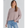 image:imageANRABESS Womens Cropped Sweaters Oversized Crewneck Long Batwing Sleeve Side Slit Ribbed Knit Pullover Tops 2026 Fall ClothesRed Apricot