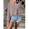 image:imageANRABESS Womens Cropped Sweaters Oversized Crewneck Long Batwing Sleeve Side Slit Ribbed Knit Pullover Tops 2026 Fall ClothesRed Apricot