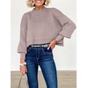 image:imageANRABESS Womens Cropped Sweaters Oversized Crewneck Long Batwing Sleeve Side Slit Ribbed Knit Pullover Tops 2026 Fall ClothesRed Apricot