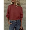 image:imageANRABESS Womens Cropped Sweaters Oversized Crewneck Long Batwing Sleeve Side Slit Ribbed Knit Pullover Tops 2026 Fall ClothesRust