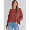 image:imageANRABESS Womens Cropped Sweaters Oversized Crewneck Long Batwing Sleeve Side Slit Ribbed Knit Pullover Tops 2026 Fall ClothesRust