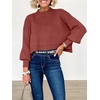 image:imageANRABESS Womens Cropped Sweaters Oversized Crewneck Long Batwing Sleeve Side Slit Ribbed Knit Pullover Tops 2026 Fall ClothesRust