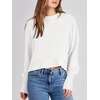 image:imageANRABESS Womens Cropped Sweaters Oversized Crewneck Long Batwing Sleeve Side Slit Ribbed Knit Pullover Tops 2026 Fall ClothesWhite