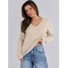 image:imageANRABESS Womens Long Sleeve Cable Knit Sweater 2026 Fall Fashion V Neck Fitted Pullover Top Business Casual Work Fall OutfitsApricot