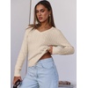 image:imageANRABESS Womens Long Sleeve Cable Knit Sweater 2026 Fall Fashion V Neck Fitted Pullover Top Business Casual Work Fall OutfitsApricot