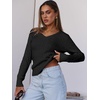 image:imageANRABESS Womens Long Sleeve Cable Knit Sweater 2026 Fall Fashion V Neck Fitted Pullover Top Business Casual Work Fall OutfitsBlack