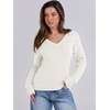 image:imageANRABESS Womens Long Sleeve Cable Knit Sweater 2026 Fall Fashion V Neck Fitted Pullover Top Business Casual Work Fall OutfitsCream White