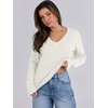 image:imageANRABESS Womens Long Sleeve Cable Knit Sweater 2026 Fall Fashion V Neck Fitted Pullover Top Business Casual Work Fall OutfitsCream White