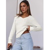 image:imageANRABESS Womens Long Sleeve Cable Knit Sweater 2026 Fall Fashion V Neck Fitted Pullover Top Business Casual Work Fall OutfitsCream White