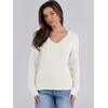 image:imageANRABESS Womens Long Sleeve Cable Knit Sweater 2026 Fall Fashion V Neck Fitted Pullover Top Business Casual Work Fall OutfitsCream White