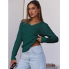 image:imageANRABESS Womens Long Sleeve Cable Knit Sweater 2026 Fall Fashion V Neck Fitted Pullover Top Business Casual Work Fall OutfitsDeep Green