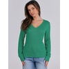 image:imageANRABESS Womens Long Sleeve Cable Knit Sweater 2026 Fall Fashion V Neck Fitted Pullover Top Business Casual Work Fall OutfitsGreen