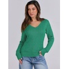 image:imageANRABESS Womens Long Sleeve Cable Knit Sweater 2026 Fall Fashion V Neck Fitted Pullover Top Business Casual Work Fall OutfitsGreen