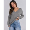 image:imageANRABESS Womens Long Sleeve Cable Knit Sweater 2026 Fall Fashion V Neck Fitted Pullover Top Business Casual Work Fall OutfitsGrey