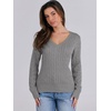 image:imageANRABESS Womens Long Sleeve Cable Knit Sweater 2026 Fall Fashion V Neck Fitted Pullover Top Business Casual Work Fall OutfitsGrey