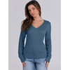 image:imageANRABESS Womens Long Sleeve Cable Knit Sweater 2026 Fall Fashion V Neck Fitted Pullover Top Business Casual Work Fall OutfitsIndigo Blue