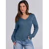 image:imageANRABESS Womens Long Sleeve Cable Knit Sweater 2026 Fall Fashion V Neck Fitted Pullover Top Business Casual Work Fall OutfitsIndigo Blue