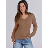 image:imageANRABESS Womens Long Sleeve Cable Knit Sweater 2026 Fall Fashion V Neck Fitted Pullover Top Business Casual Work Fall OutfitsKhaki Tan